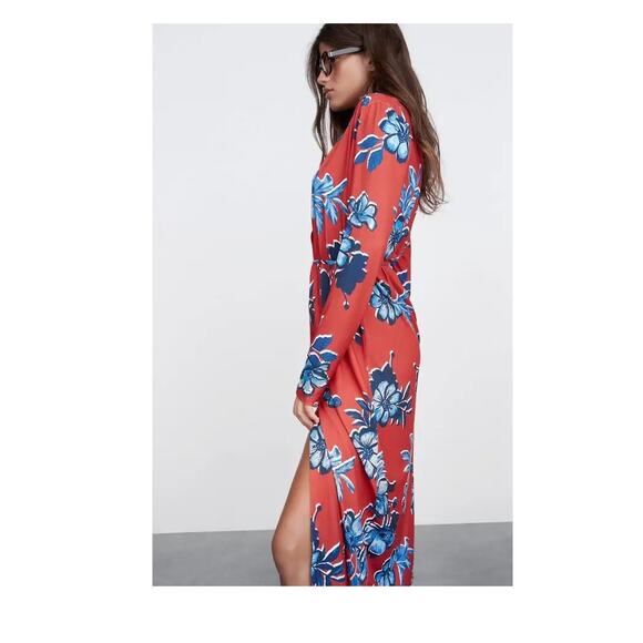 ZARA Red Floral Button-Down Midi Dress M — Cottagecore Coquette Wedding Guest - Picture 3 of 11